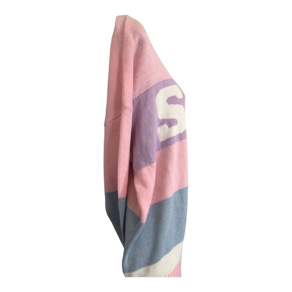 Sincerely jules pink blue stripe colorblock SKI graphic print sweater size S - Picture 10 of 12
